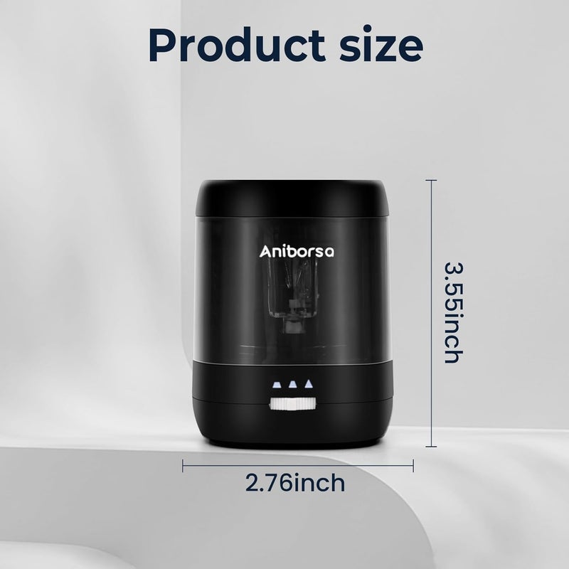 Aniborsa Electric Pencil Sharpener, USB & Battery Operated, Adjustable Nibs, Automatic Pencil Sharpener for Kids, Classroom, School, Home, Office, Black - Image 2
